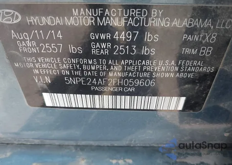 2015 Hyundai Sonata Se из США, поврежденный, VIN 5NPE24AF2FH059606